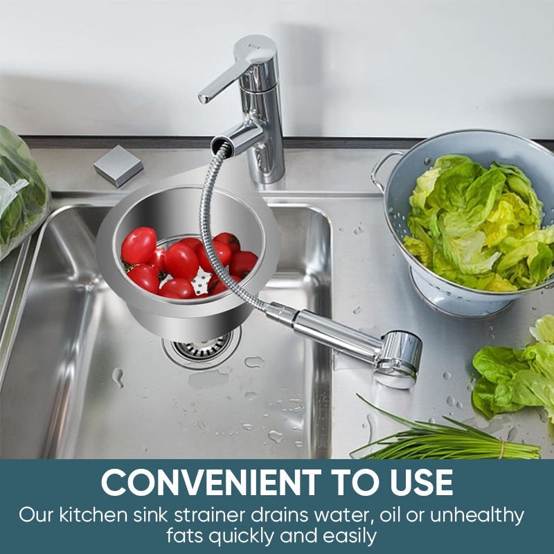 Stainless Steel Sink Strainer Basket with Drain Filtration and Faucet Hook Floor