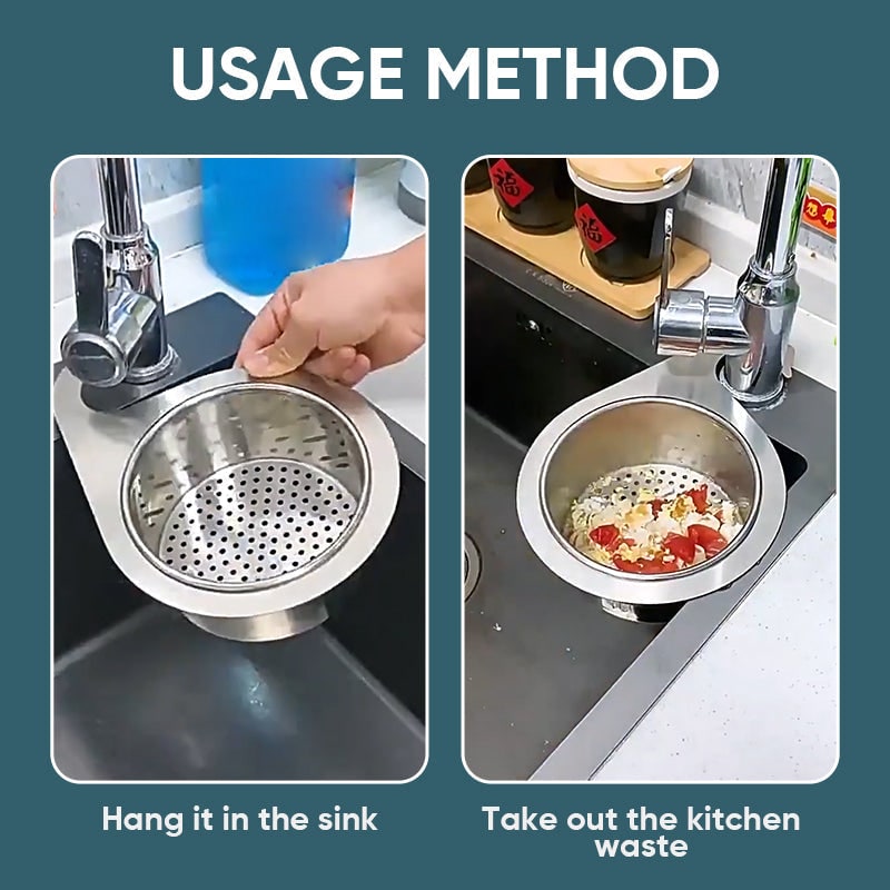 Stainless Steel Sink Strainer Basket with Drain Filtration and Faucet Hook Floor