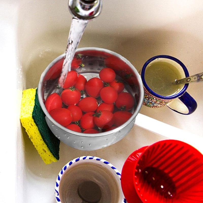 Stainless Steel Sink Strainer Basket with Drain Filtration and Faucet Hook Floor