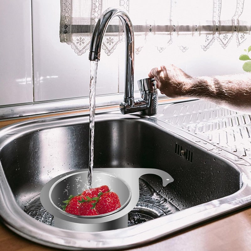 Stainless Steel Sink Strainer Basket with Drain Filtration and Faucet Hook Floor