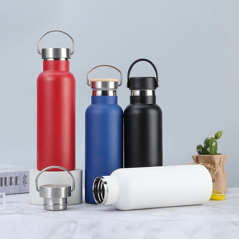 Stainless Steel Vacuum Insulated Water Bottle with Double Wall and Metal Loop Handle