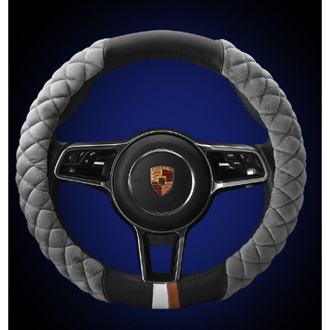 Steering Wheel Cover with Plush Quilted Diamond Pattern and Textured Grip for Car 38cm Round