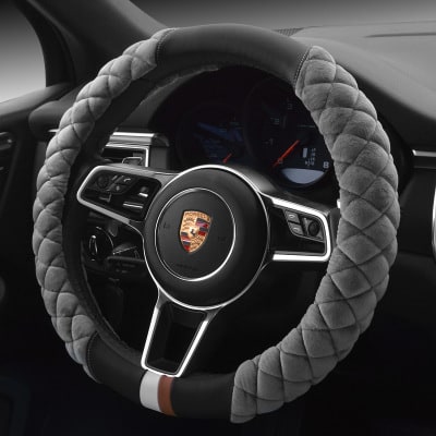 Steering Wheel Cover with Plush Quilted Diamond Pattern and Textured Grip for Car 38cm Round