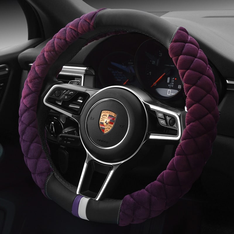 Steering Wheel Cover with Plush Quilted Diamond Pattern and Textured Grip for Car 38cm Round
