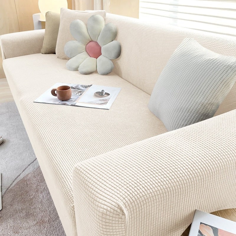 Stretch Sofa Cover and Cotton Slipcovers with Elastic Waffle Knit Texture for Three Seater Couch
