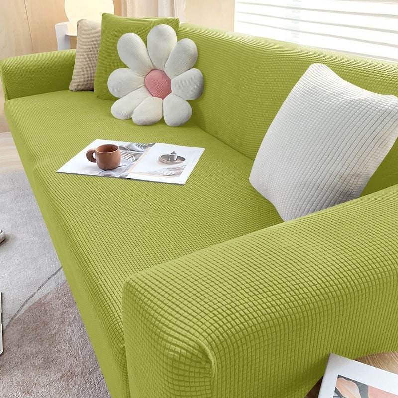 Stretch Sofa Cover and Cotton Slipcovers with Elastic Waffle Knit Texture for Three Seater Couch