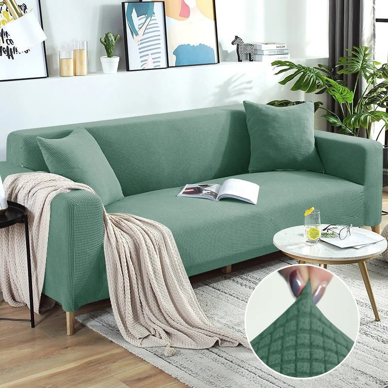 Stretch Sofa Cover and Cotton Slipcovers with Elastic Waffle Knit Texture for Three Seater Couch
