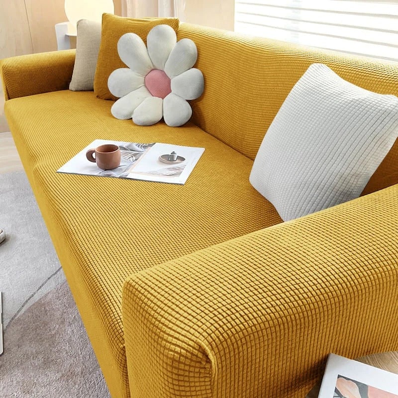 Stretch Sofa Cover and Cotton Slipcovers with Elastic Waffle Knit Texture for Three Seater Couch