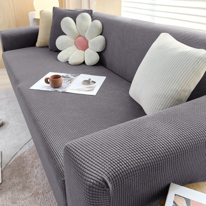 Stretch Sofa Cover and Cotton Slipcovers with Elastic Waffle Knit Texture for Three Seater Couch