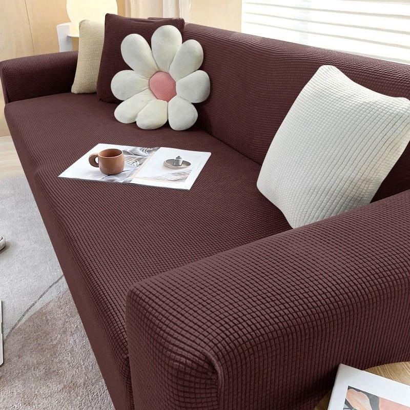 Stretch Sofa Cover and Cotton Slipcovers with Elastic Waffle Knit Texture for Three Seater Couch