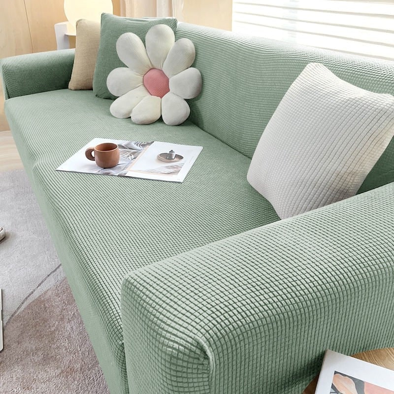 Stretch Sofa Cover and Cotton Slipcovers with Elastic Waffle Knit Texture for Three Seater Couch