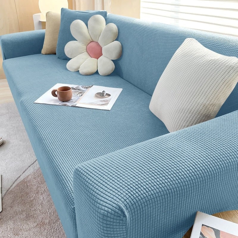 Stretch Sofa Cover and Cotton Slipcovers with Elastic Waffle Knit Texture for Three Seater Couch