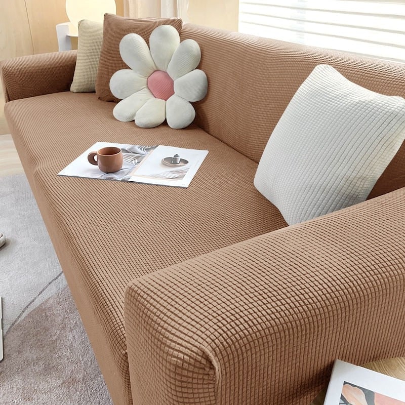 Stretch Sofa Cover and Cotton Slipcovers with Elastic Waffle Knit Texture for Three Seater Couch