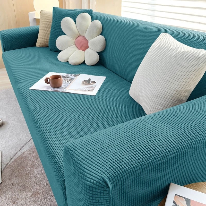 Stretch Sofa Cover and Cotton Slipcovers with Elastic Waffle Knit Texture for Three Seater Couch