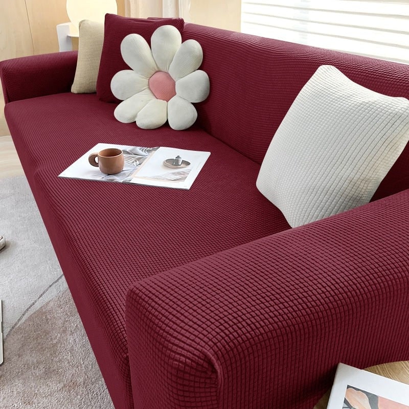 Stretch Sofa Cover and Cotton Slipcovers with Elastic Waffle Knit Texture for Three Seater Couch