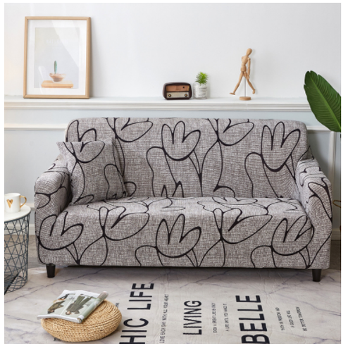 Stretch Sofa Cover Fitted Three Seater Slipcover with Elastic Design and Floral Print