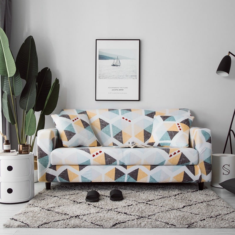 Stretch Sofa Cover Fitted Three Seater Slipcover with Elastic Design and Floral Print