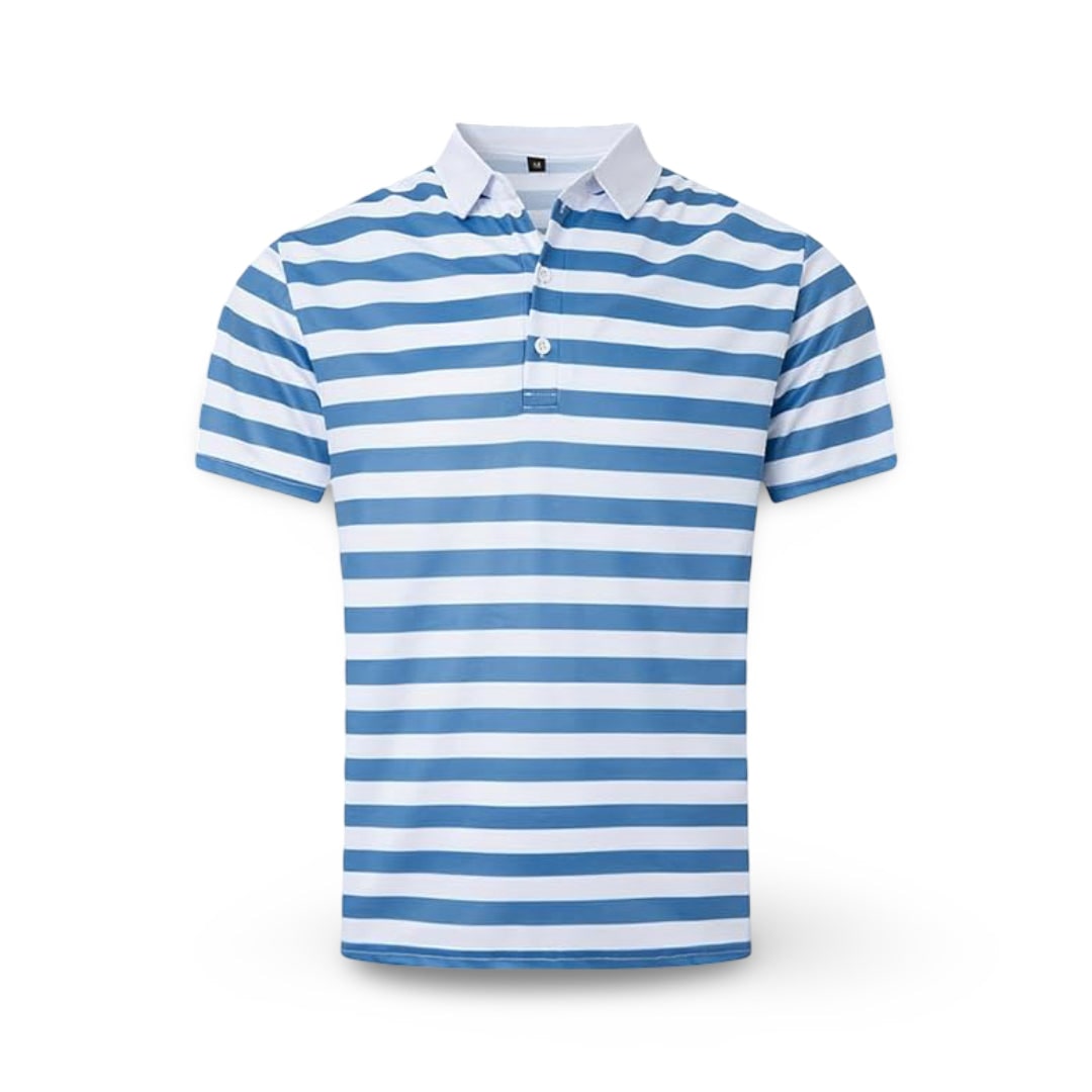 Striped Polo Shirt Mens Short Sleeve Casual Button Up Collar Regular Fit