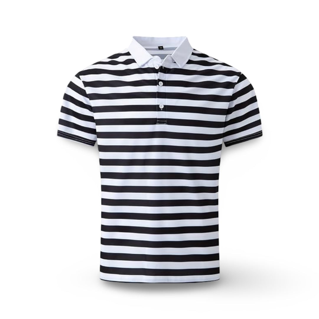 Striped Polo Shirt Mens Short Sleeve Casual Button Up Collar Regular Fit
