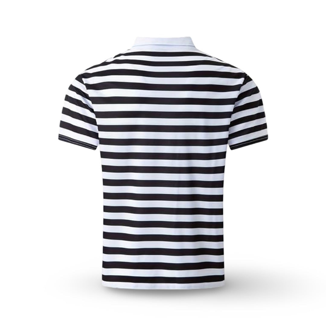 Striped Polo Shirt Mens Short Sleeve Casual Button Up Collar Regular Fit