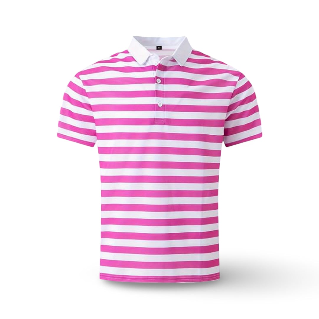 Striped Polo Shirt Mens Short Sleeve Casual Button Up Collar Regular Fit