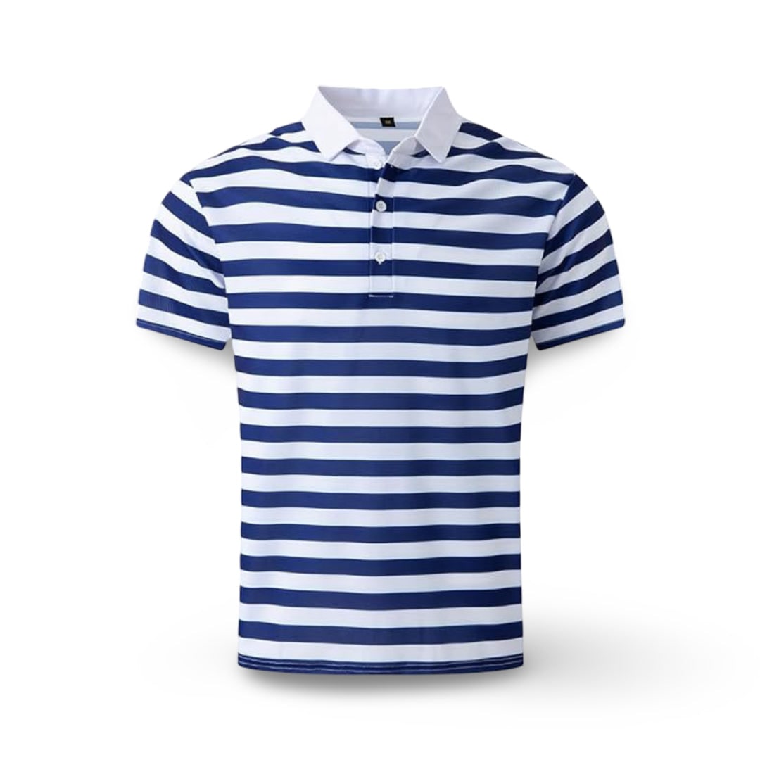 Striped Polo Shirt Mens Short Sleeve Casual Button Up Collar Regular Fit