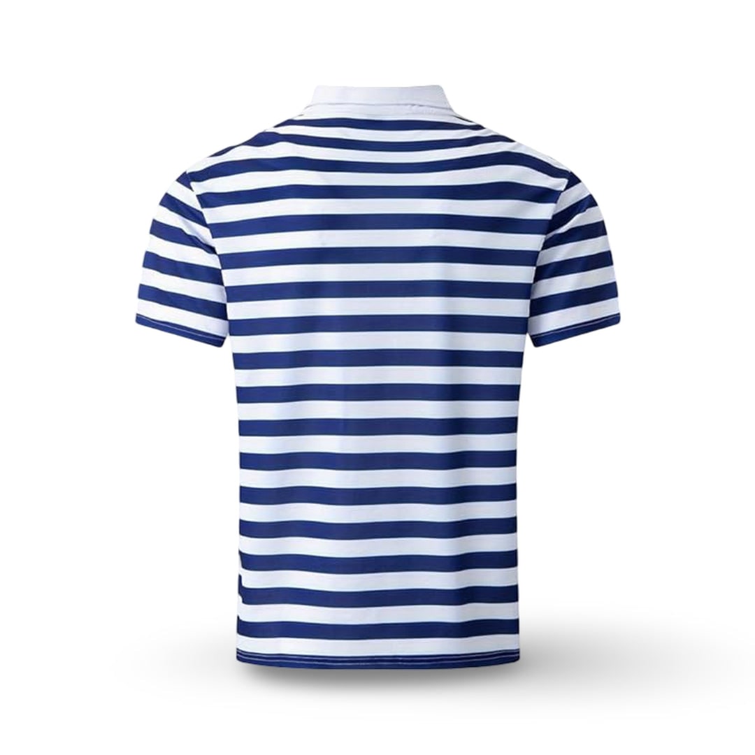 Striped Polo Shirt Mens Short Sleeve Casual Button Up Collar Regular Fit