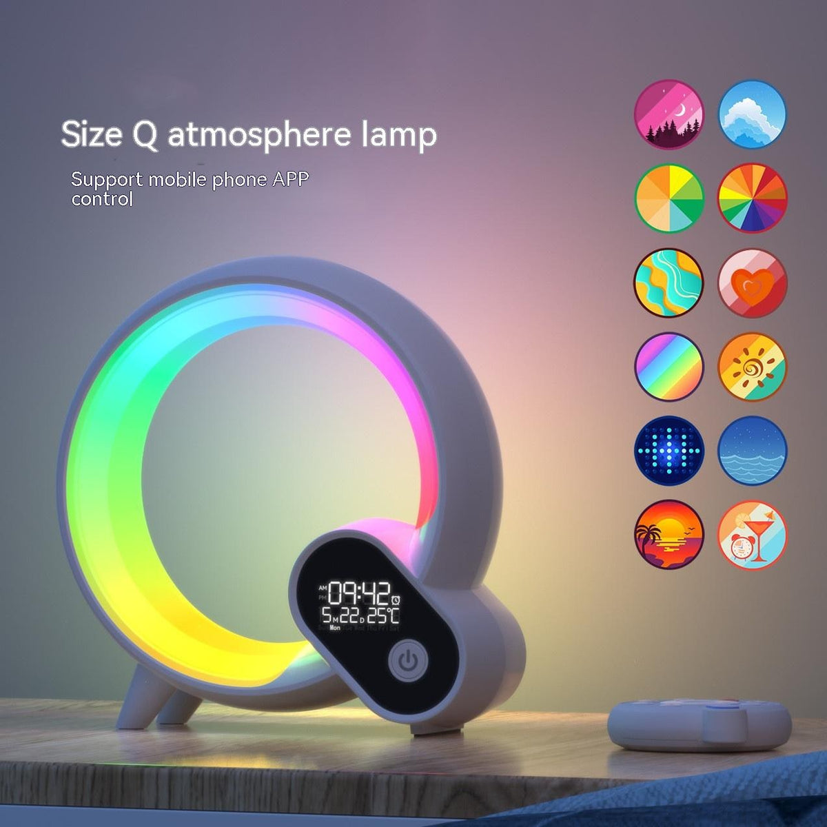 Sunrise Alarm Clock with Digital Display Rgb LED Light Ring and Smart App Control Analog