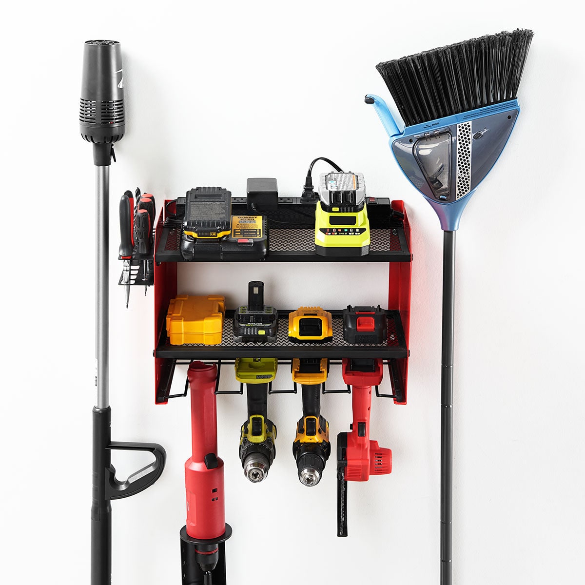 Surge Protected Power Strip Tool Organizer Wall Mounted Metal Eight Outlet Rack