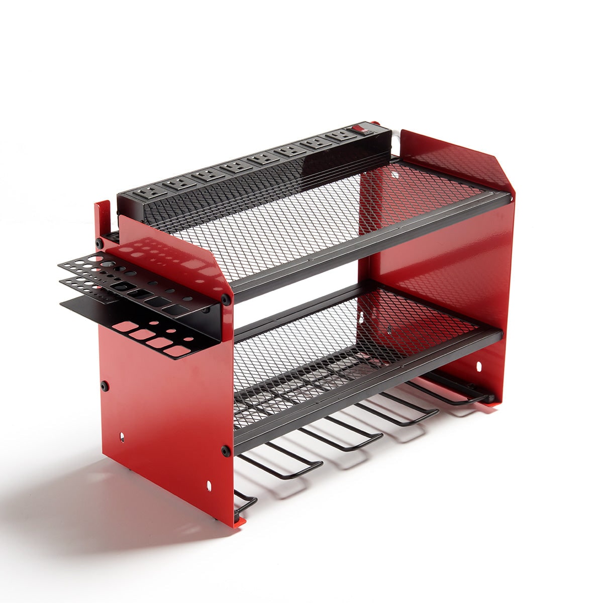 Surge Protected Power Strip Tool Organizer Wall Mounted Metal Eight Outlet Rack