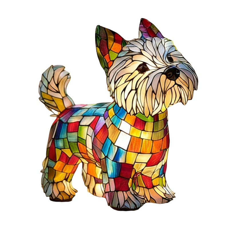 Table Lamp Animal Dog Stained Glass Mosaic Resin Illuminated Night Light