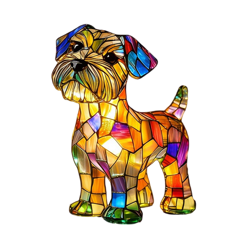 Table Lamp Animal Dog Stained Glass Mosaic Resin Illuminated Night Light