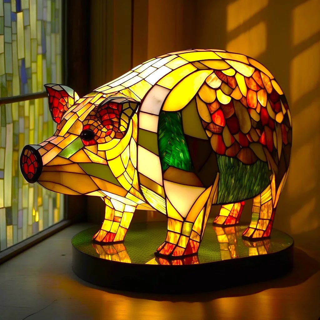 Animal Table Lamp Stained Glass Mosaic Decorative Tiffany Style Light