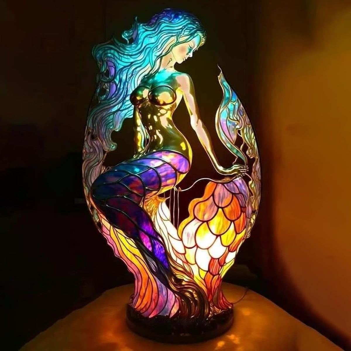 Animal Table Lamp Stained Glass Mosaic Decorative Tiffany Style Light