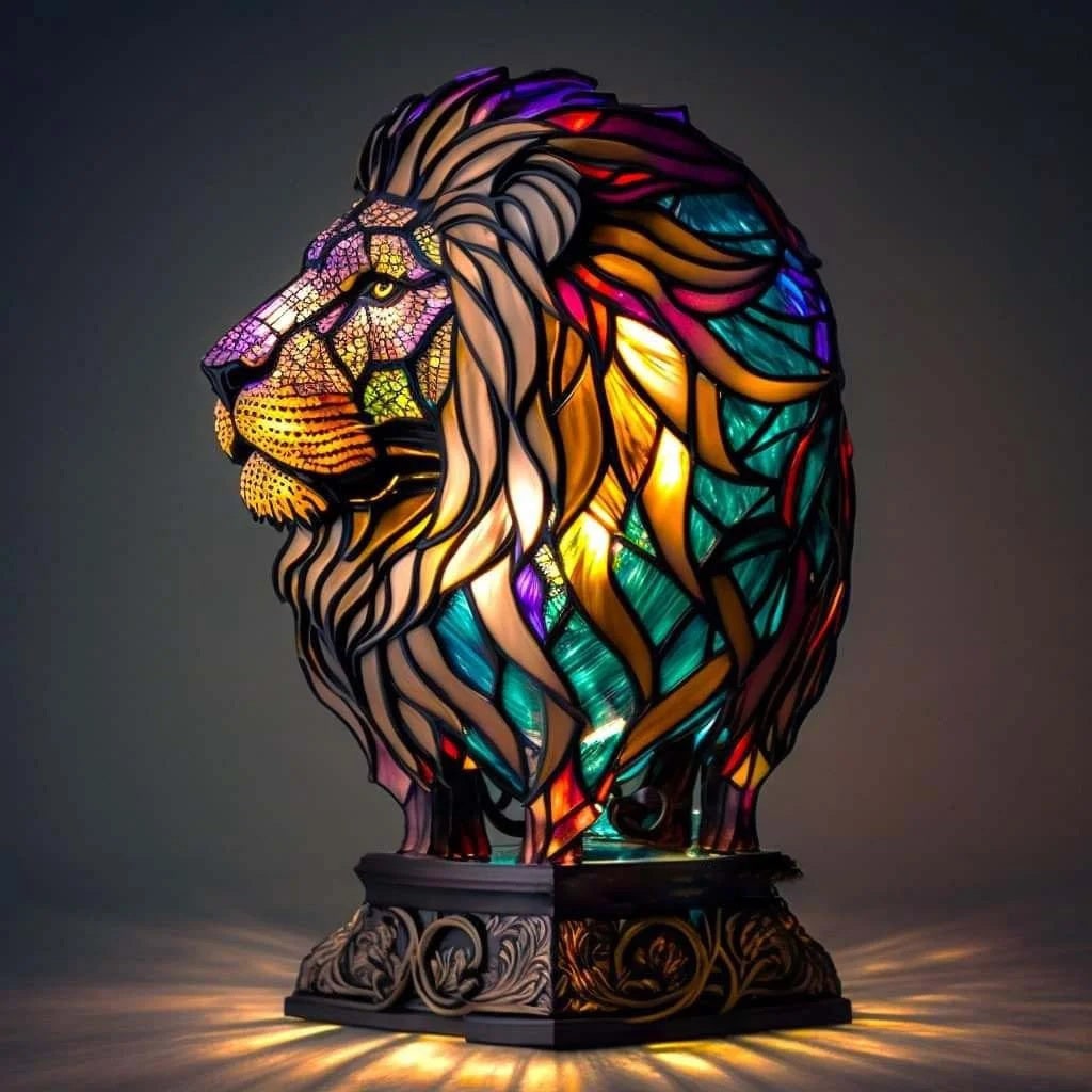 Animal Table Lamp Stained Glass Mosaic Decorative Tiffany Style Light