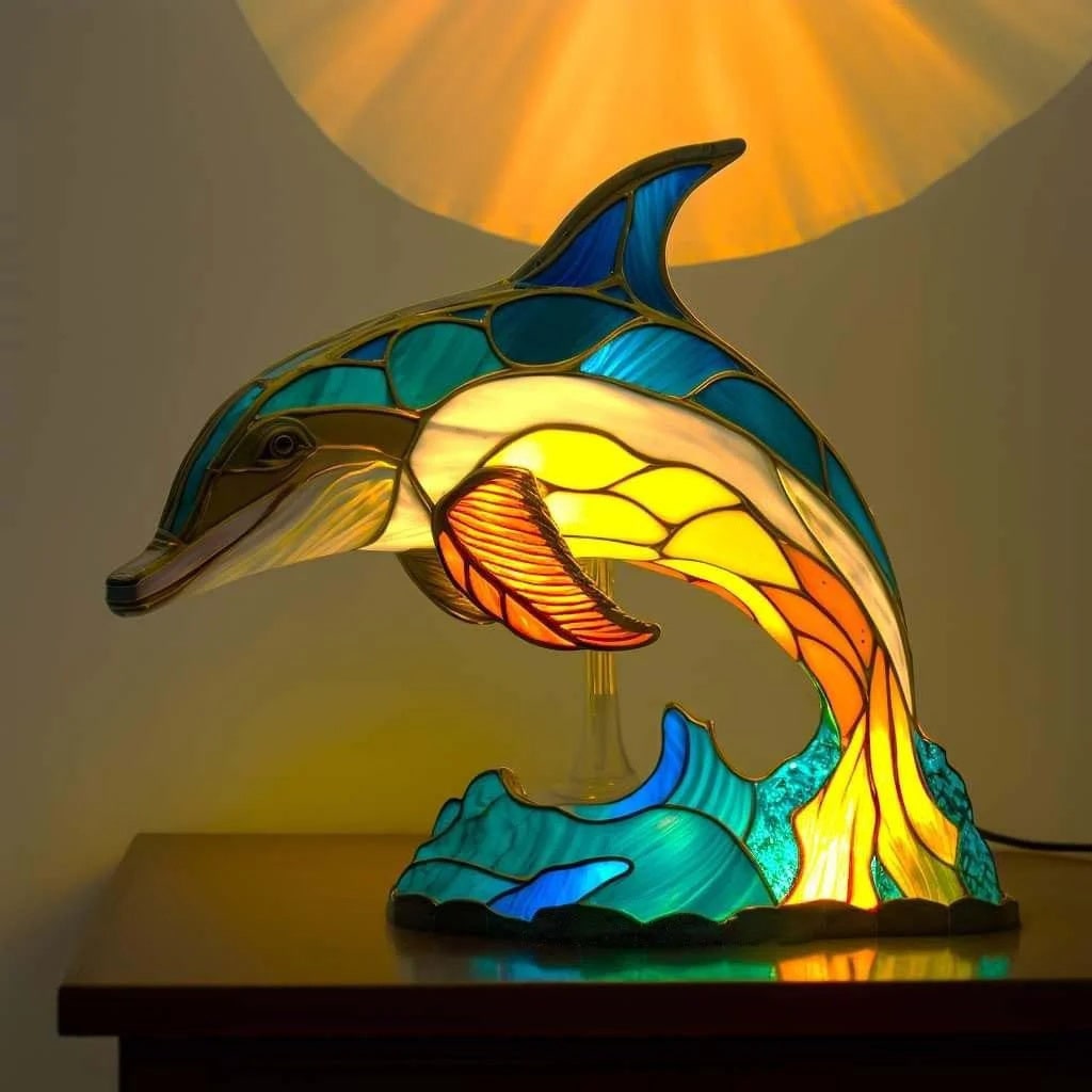 Animal Table Lamp Stained Glass Mosaic Decorative Tiffany Style Light