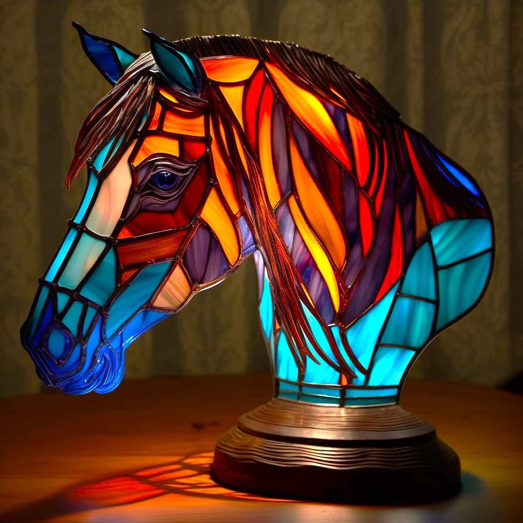 Tiffany Style Stained Glass Animal Table Lamp with Mosaic Panels