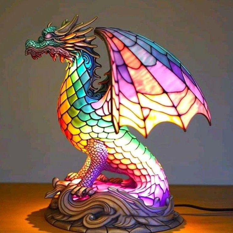 Tiffany Style Stained Glass Animal Table Lamp with Mosaic Panels