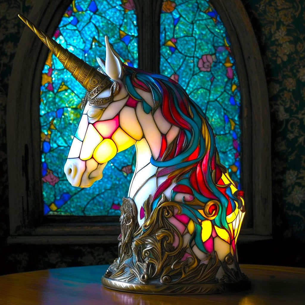 Tiffany Style Stained Glass Animal Table Lamp with Mosaic Panels