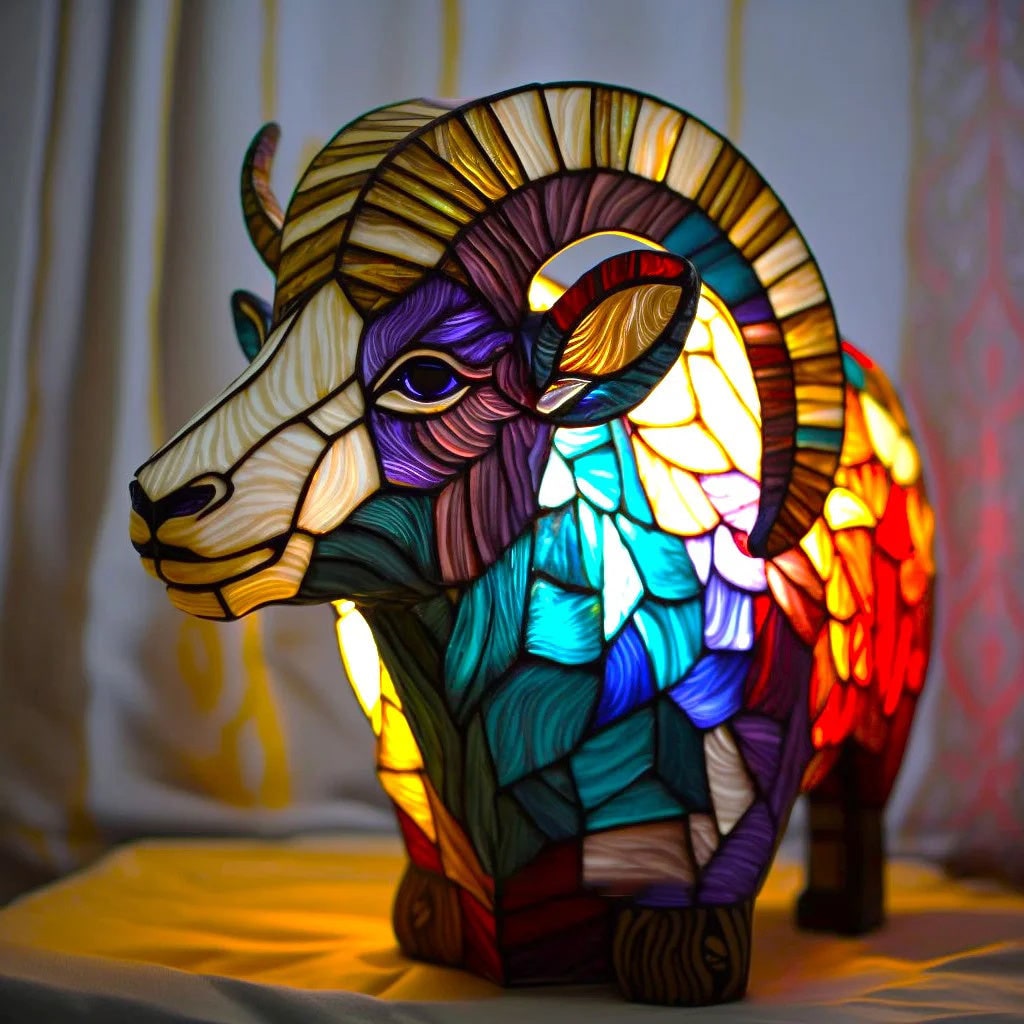 Tiffany Style Stained Glass Animal Table Lamp with Mosaic Panels