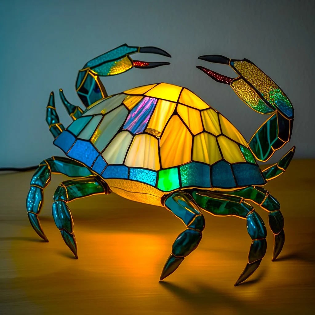 Tiffany Style Stained Glass Animal Table Lamp with Mosaic Panels