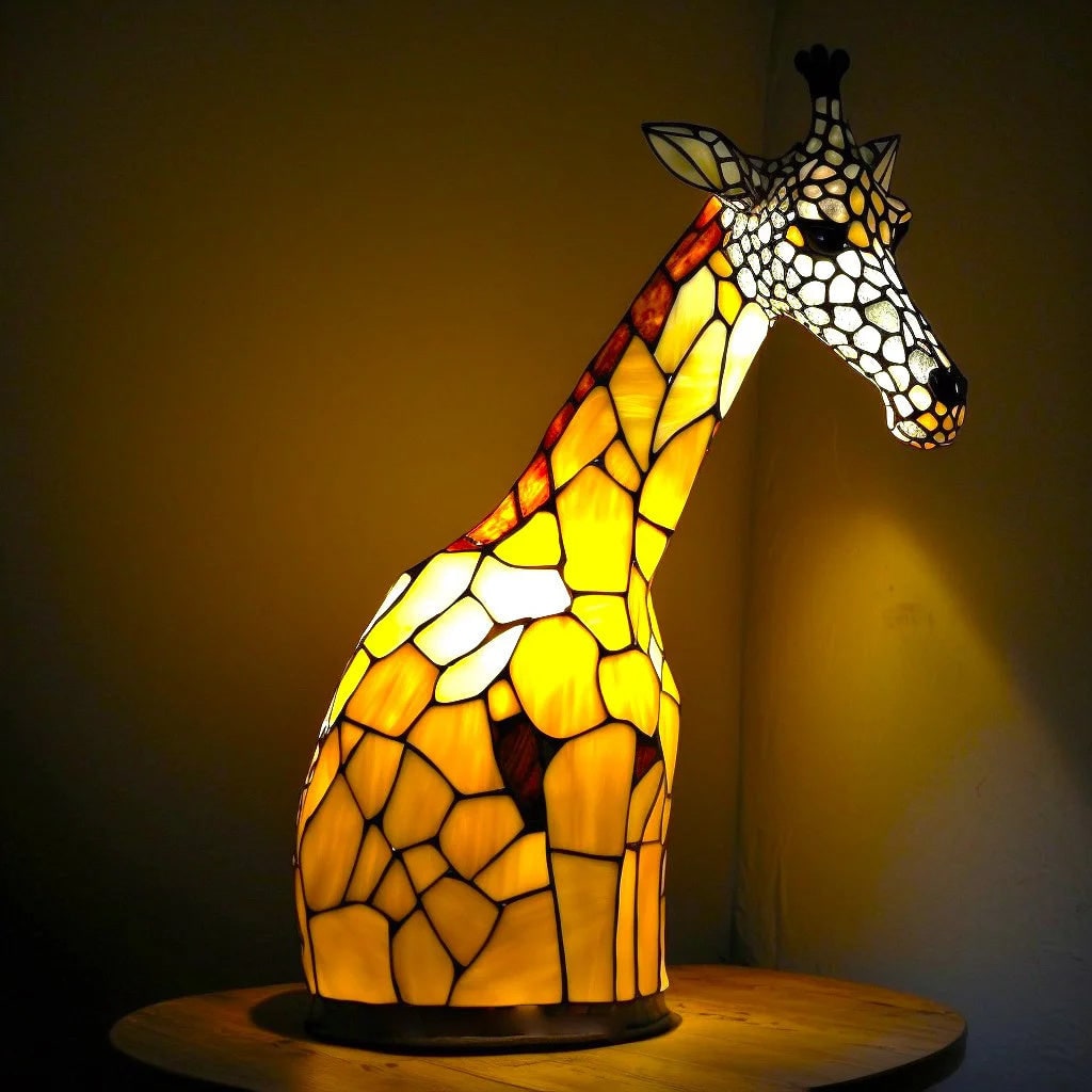 Tiffany Style Stained Glass Animal Table Lamp with Mosaic Panels