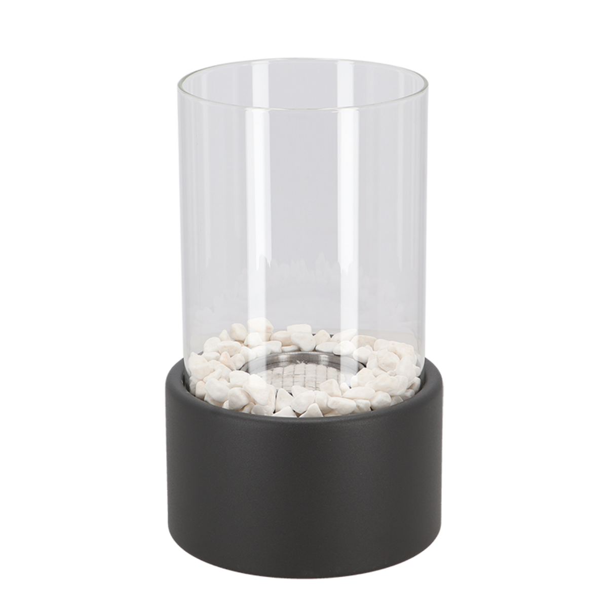 Tabletop Fire Pit Fireplace Bioethanol Glass Cylinder Pebbles Portable Ethanol