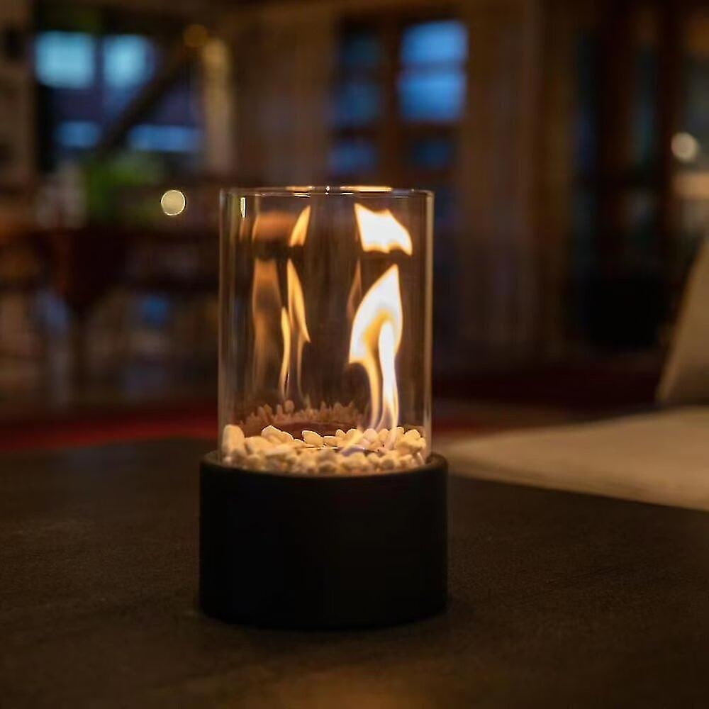Tabletop Fire Pit Fireplace Bioethanol Glass Cylinder Pebbles Portable Ethanol