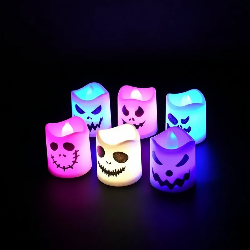 Halloween Decorations Battery Operated Color Changing LED Tea Lights with Spooky Faces