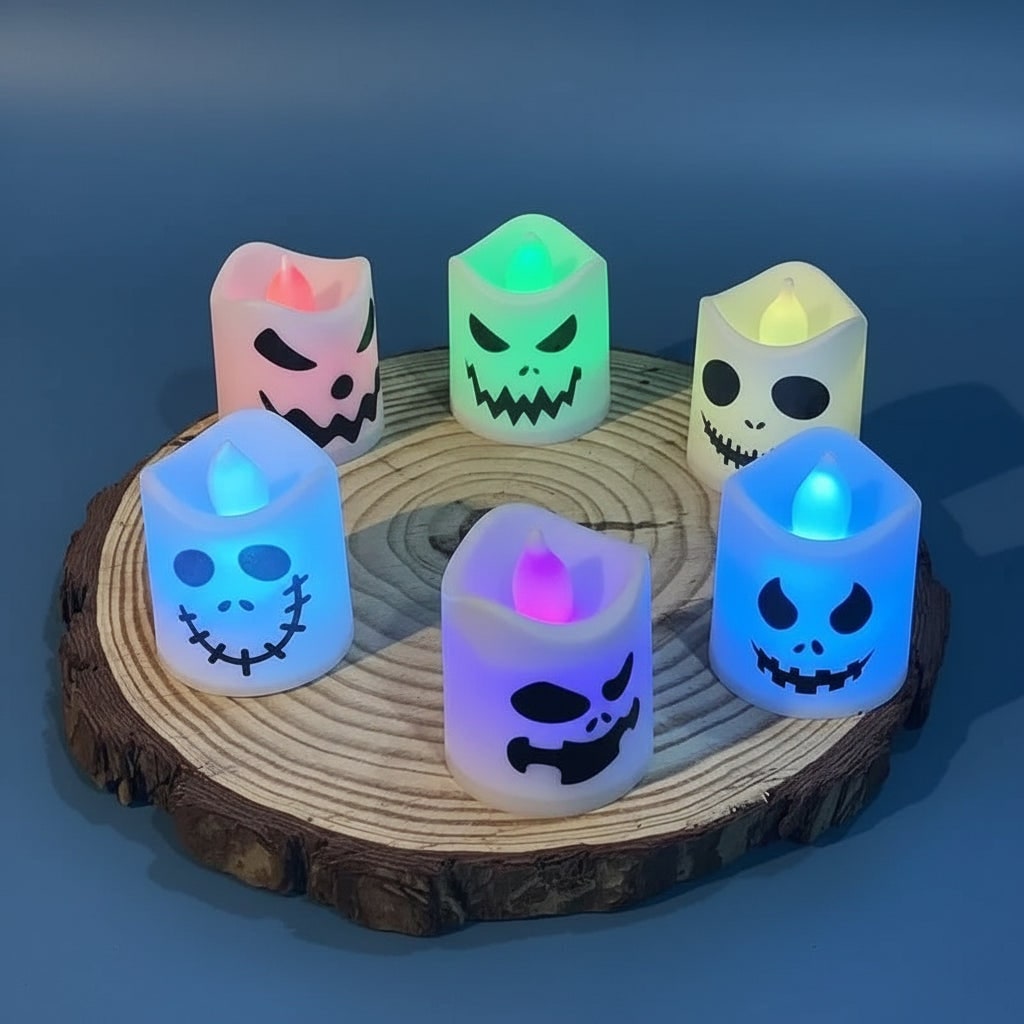 Halloween Decorations Battery Operated Color Changing LED Tea Lights with Spooky Faces