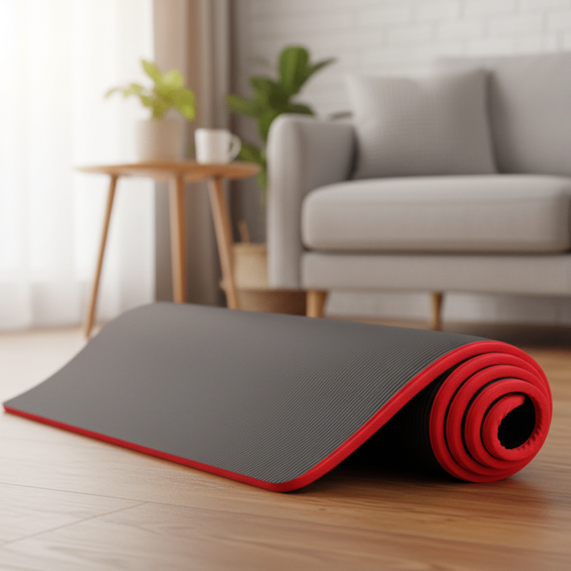 Thick Non-Slip Yoga Mat with Ribbed Surface and Fabric Border 10mm Cushioned Exercise