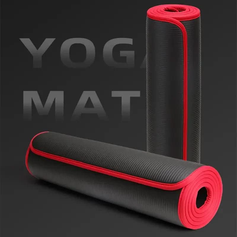 Thick Non-Slip Yoga Mat with Ribbed Surface and Fabric Border 10mm Cushioned Exercise