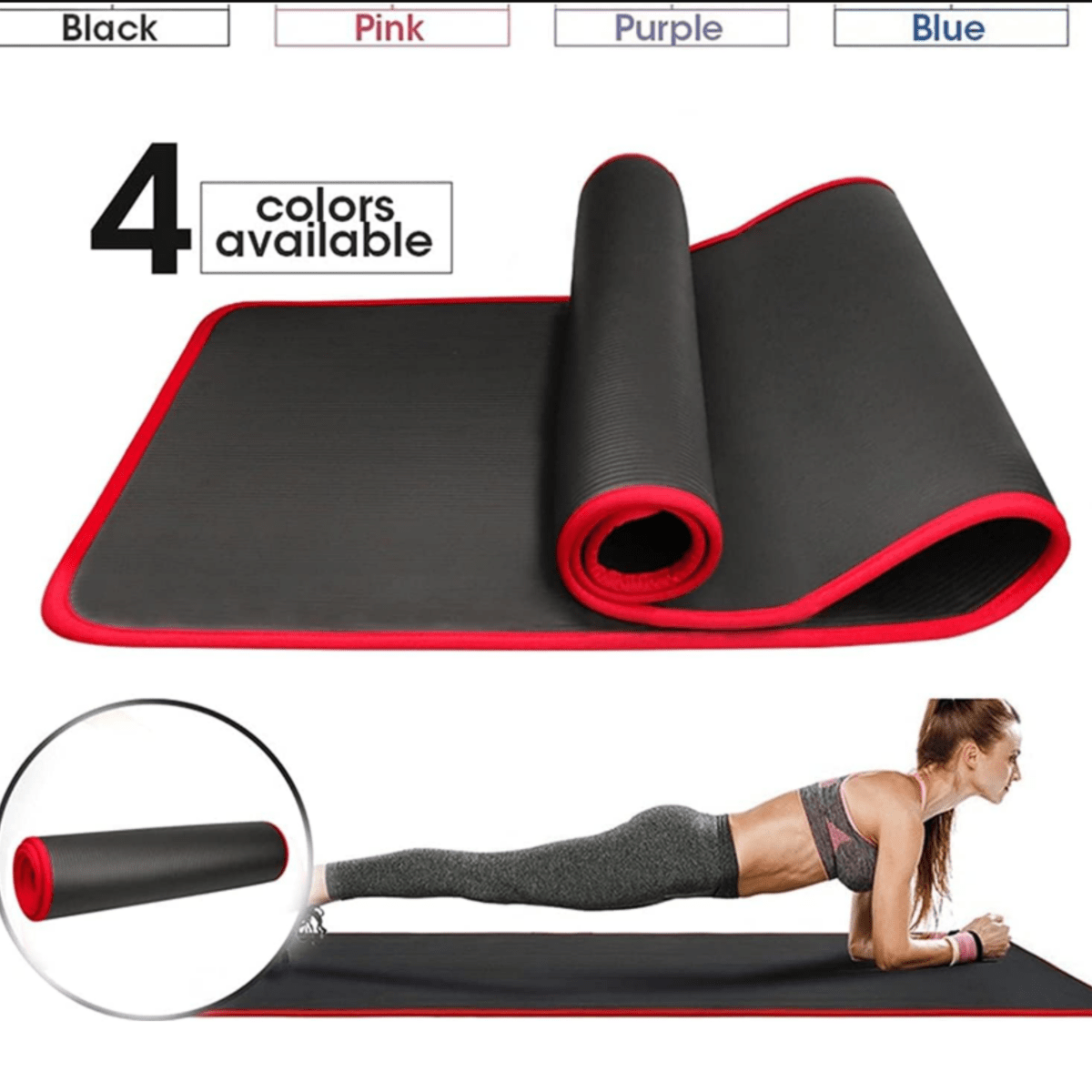 Thick Non-Slip Yoga Mat with Ribbed Surface and Fabric Border 10mm Cushioned Exercise