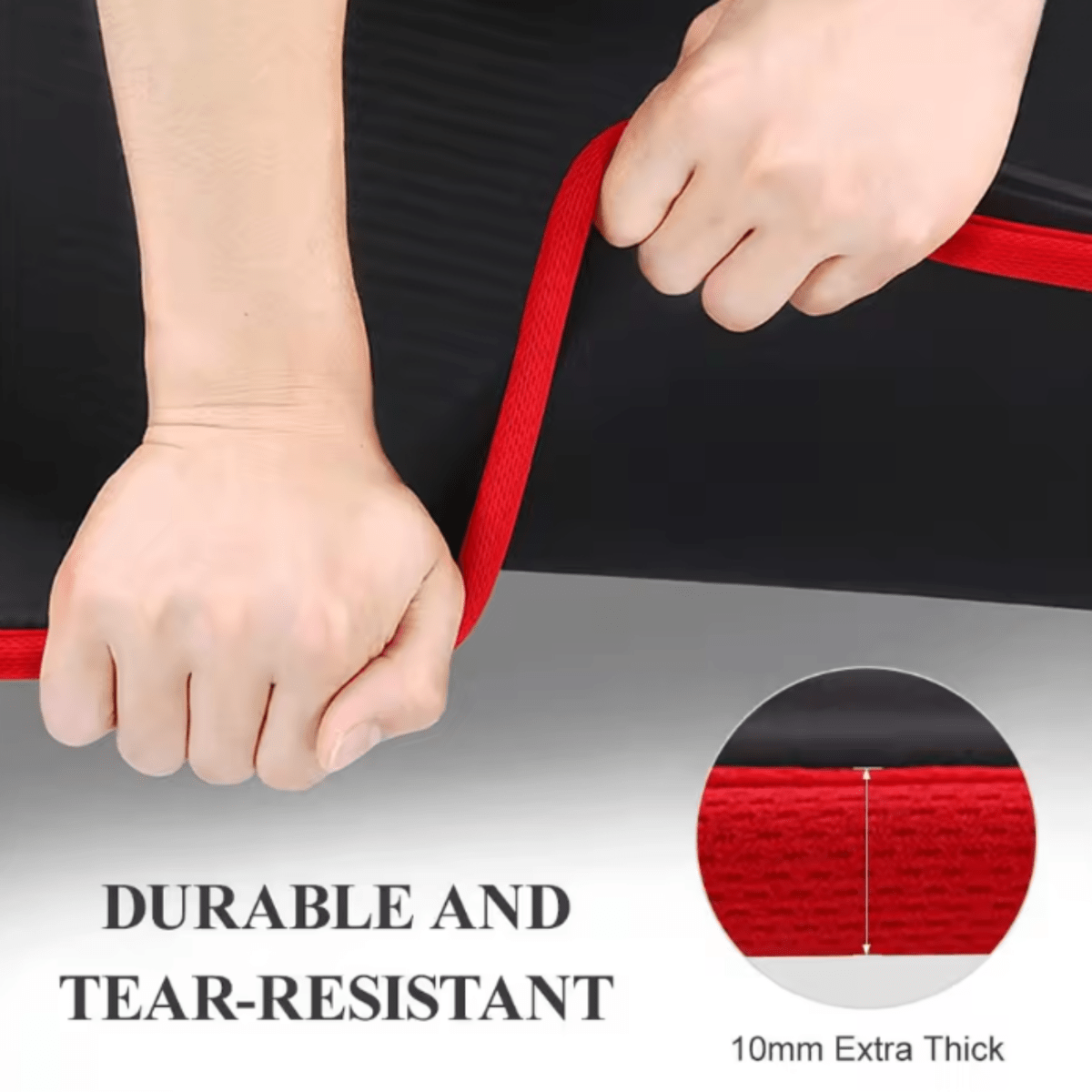 Thick Non-Slip Yoga Mat with Ribbed Surface and Fabric Border 10mm Cushioned Exercise